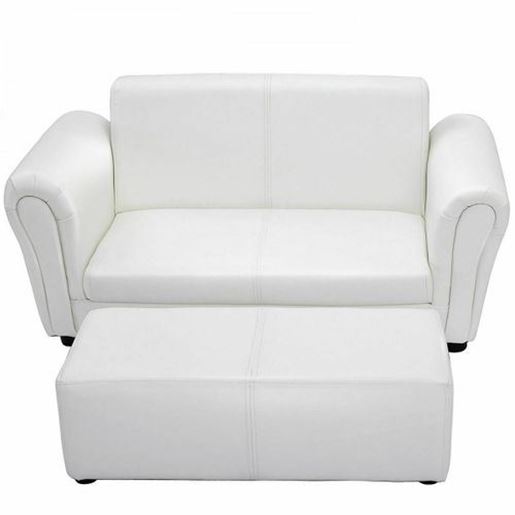 Image sur Soft Kids Double Sofa with Ottoman-White - Color: White - Size: 32.5" x 16.5" x 16"