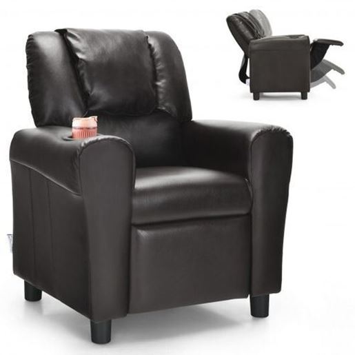 Picture of Children PU Leather Recliner Chair with Front Footrest-Brown - Color: Brown - Size: 24" x 21" x 28"