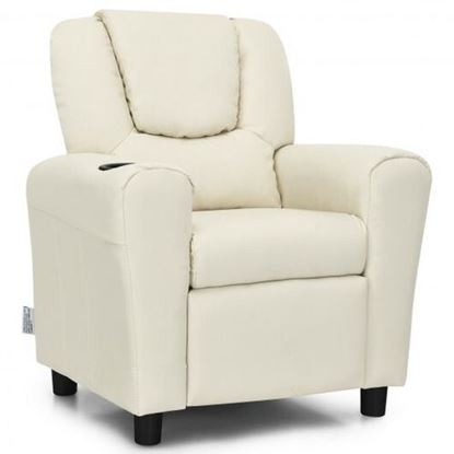 Picture of Children PU Leather Recliner Chair with Front Footrest-Beige - Color: Beige - Size: 24" x 21" x 28"