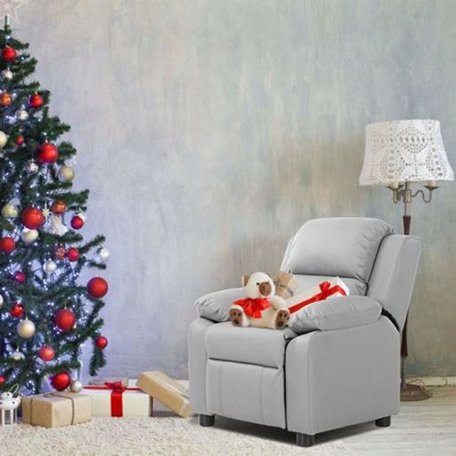 Foto de Kids Deluxe Headrest  Recliner Sofa Chair with Storage Arms-Gray - Color: Gray