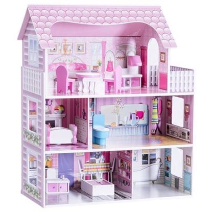 Изображение 28 Inch Pink Dollhouse with Furniture - Color: Pink