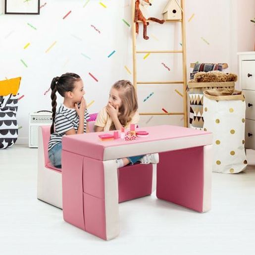 Picture of Multi-functional Kids Sofa Table Chair Set-Pink - Color: Pink