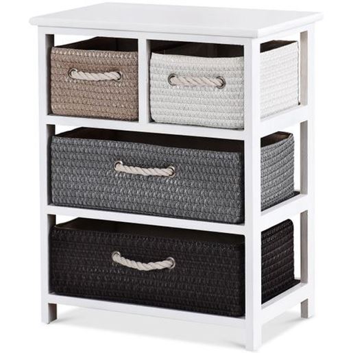 Image sur Storage Drawer Nightstand Woven Basket Cabinet Bedside Table