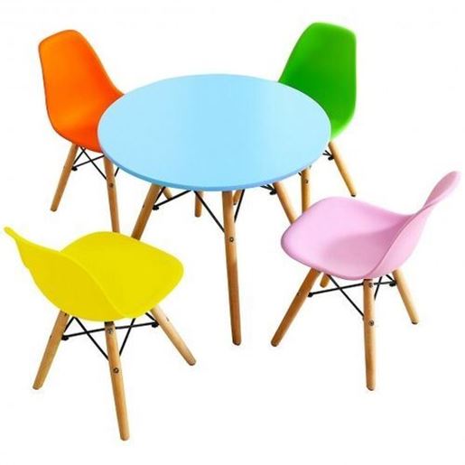 Picture of 5 Piece Kids Colorful Set with 4 Armless Chairs - Size: 23.5" x 23.5" x 20"