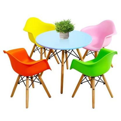 Picture of 5 Piece Kids Mid-Century Colorful Table Chair Set - Color: Multicolor