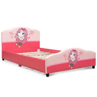 Foto de Kids Children Upholstered Platform Toddler Girl Pattern Bed - Size: 80" x 42" x 31.5"