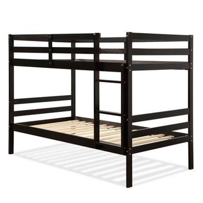 Picture of Twin Bunk Bed Children Wooden Bunk Beds Solid Hardwood-Coffee - Color: Coffee - Size: 78" x 42.5" x 60"