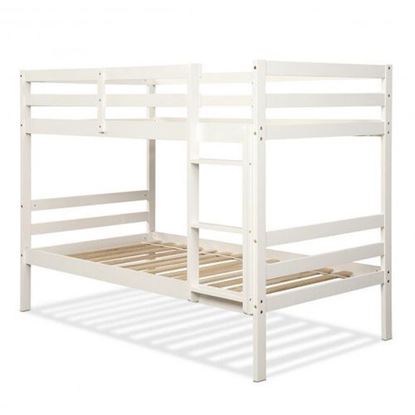 Picture of Twin Bunk Bed Children Wooden Bunk Beds Solid Hardwood-White - Color: White - Size: 78" x 42.5" x 60"