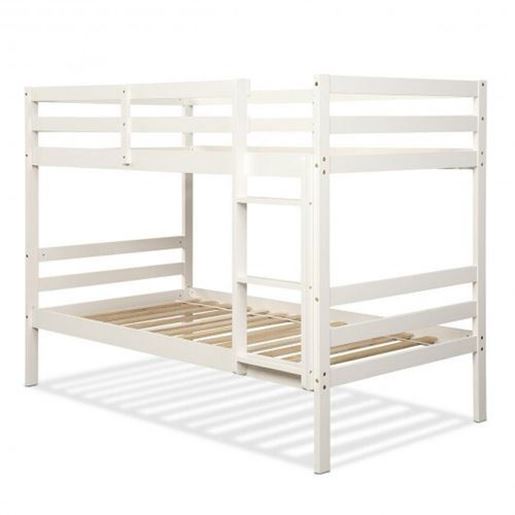 Image sur Twin Bunk Bed Children Wooden Bunk Beds Solid Hardwood-White - Color: White - Size: 78" x 42.5" x 60"