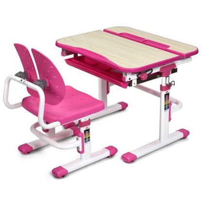 Picture of Height Adjustable Kids Study Desk and Chair Set-Pink - Color: Pink