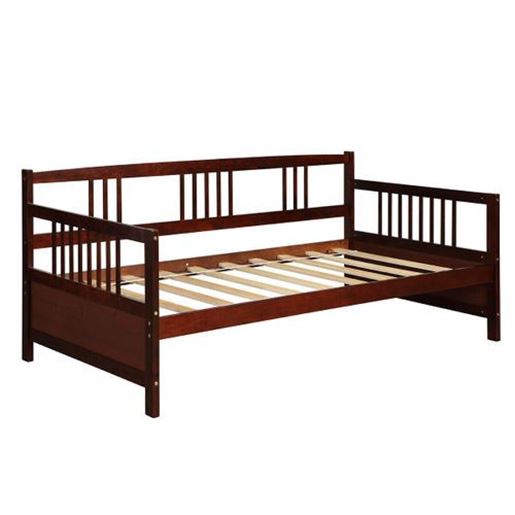Image sur Twin Size Wooden Slats Daybed Bed with Rails-Chocolate - Color: Chocolate