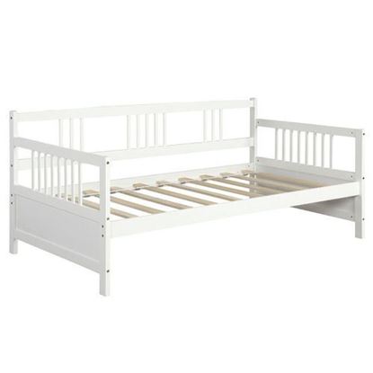 Picture of Twin Size Wooden Slats Daybed Bed with Rails-White - Color: White