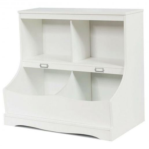 Picture of Kids Floor Cabinet Multi-Functional Bookcase -White - Color: White