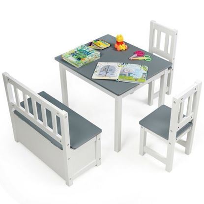 Изображение 4 PCS Kids Wood Table Chairs Set -Gray - Color: Gray