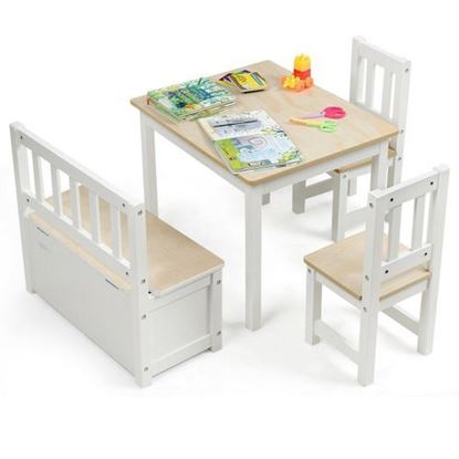 Изображение 4 PCS Kids Wood Table Chairs Set -Natural - Color: Natural