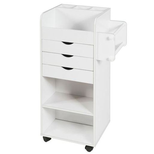 Image sur Wooden Utility Rolling Craft Storage Cart-White - Color: White