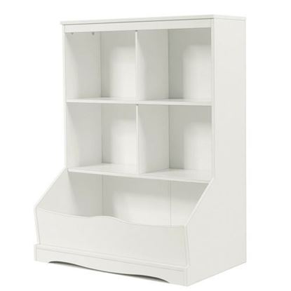 Изображение 3-Tier Children's Multi-Functional Bookcase Toy Storage Bin Floor Cabinet-White - Color: White