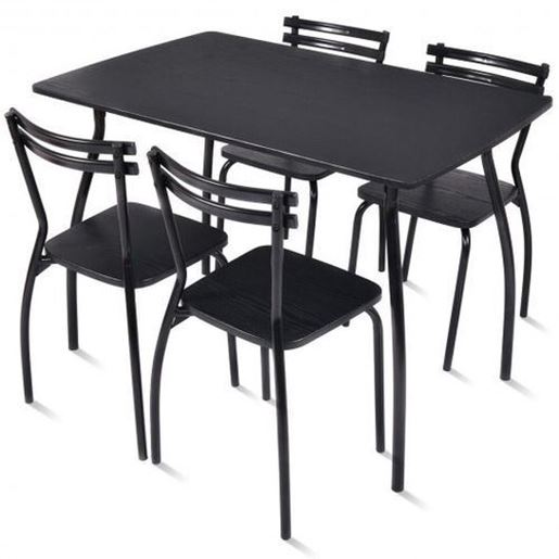 Picture of 5 Pcs Dining Table Set with 4 Chairs - Color: Black - Size: 42" x 27.5" x 30"