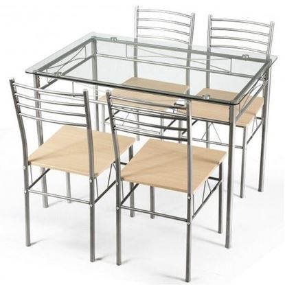 Picture of 5 pcs Dining Set Glass Table and 4 Chairs