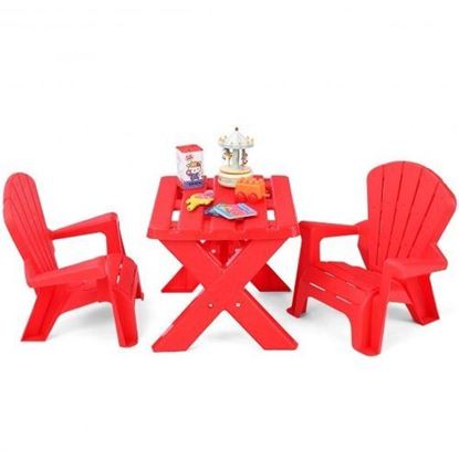 Picture of 3-Piece Plastic Children Play Table Chair Set-Red - Color: Red