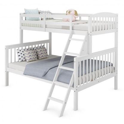 Foto de Twin over Full Bunk Bed Rubber Wood Convertible with Ladder Guardrail-White - Color: White