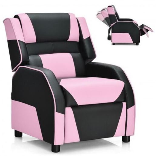 Picture of Kids Youth PU Leather Gaming Sofa Recliner with Headrest and Footrest-Pink - Color: Pink