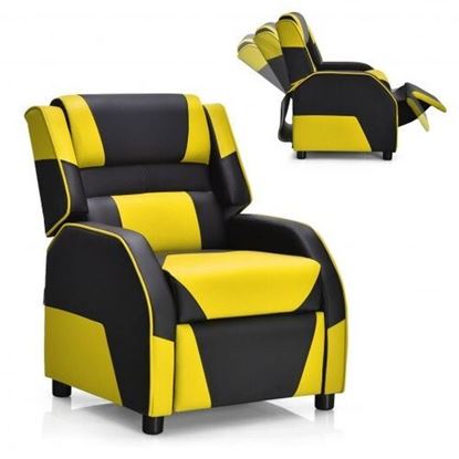 Picture of Kids Youth PU Leather Gaming Sofa Recliner with Headrest and Footrest-Yellow - Color: Yellow