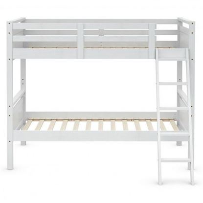 Foto de Twin Over Twin Bunk Bed Convertible 2 Individual Beds Wooden -White - Color: White
