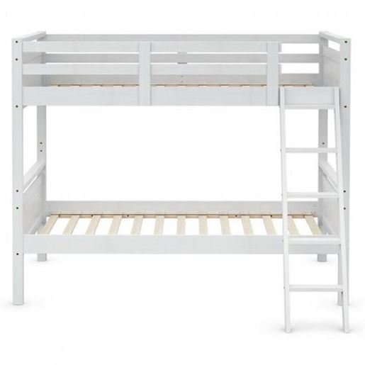图片 Twin Over Twin Bunk Bed Convertible 2 Individual Beds Wooden -White - Color: White