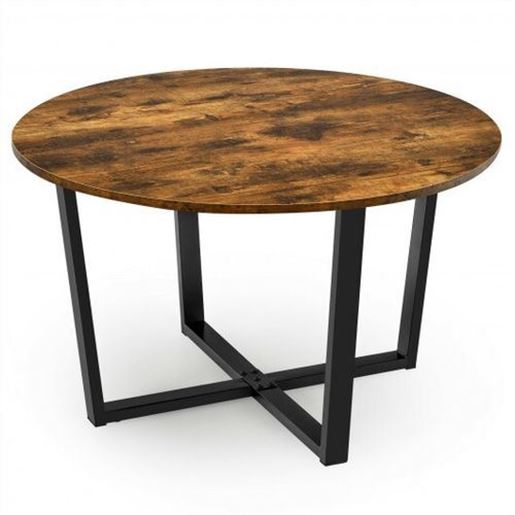 Image sur Round Industrial Style Cocktail Side Coffee Table With Metal Frame-Brown - Color: Brown