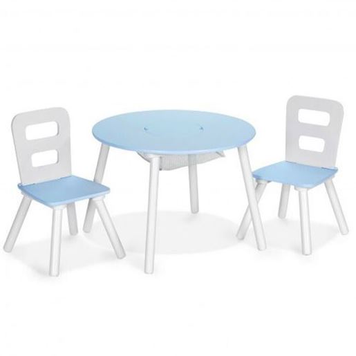 Image sur Wood Activity Kids Table and Chair Set with Center Mesh Storage for Snack Time and Homework-Blue - Color: Blue