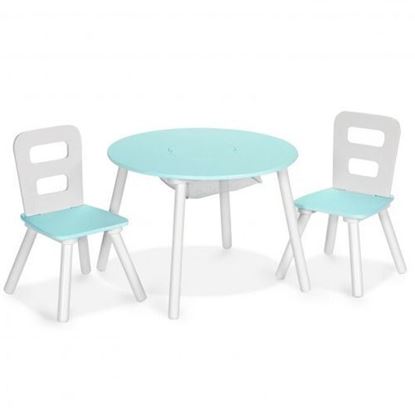 图片 Wood Activity Kids Table and Chair Set with Center Mesh Storage for Snack Time and Homework-Green - Color: Green