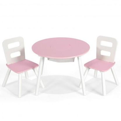 Picture of Wood Activity Kids Table and Chair Set with Center Mesh Storage for Snack Time and Homework-Pink - Color: Pink