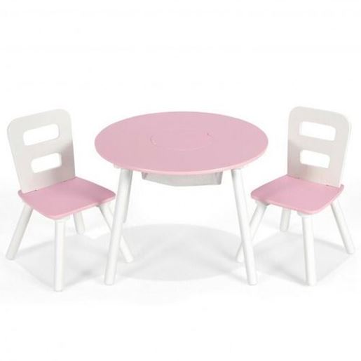 Image sur Wood Activity Kids Table and Chair Set with Center Mesh Storage for Snack Time and Homework-Pink - Color: Pink