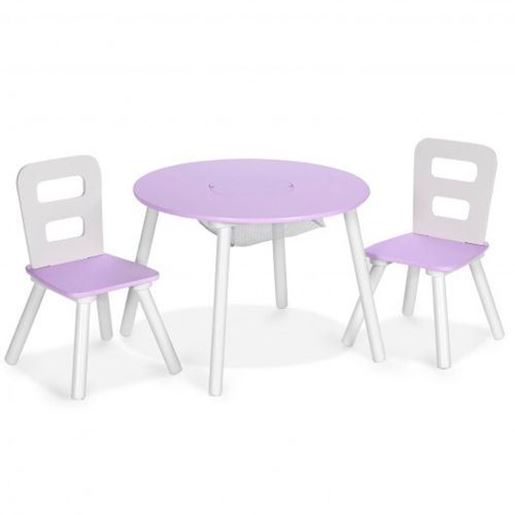 Image sur Wood Activity Kids Table and Chair Set with Center Mesh Storage for Snack Time and Homework-Purple - Color: Purple
