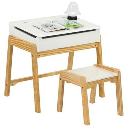 Picture of Children Activity Art Study Desk and Chair Set with Large Storage Space for Kids Homeschooling-White - Color: White