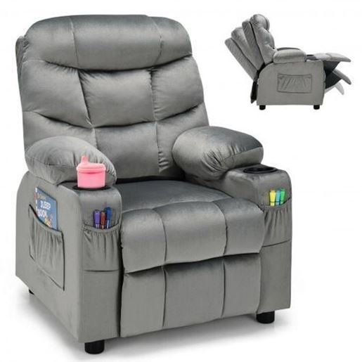 Picture of Adjustable Lounge Chair with Footrest and Side Pockets for Children-Gray - Color: Gray