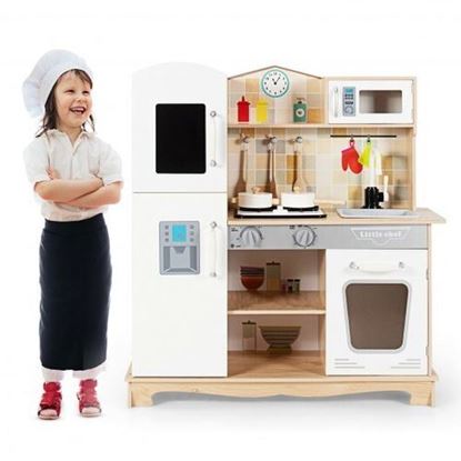 图片 Wooden Kids Pretend Kitchen Playset Cooking Play Toy with Utensils and Sound - Color: White