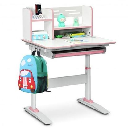 Picture of Kids Multifunctional Writing Desk with Tilt Desktop and Book Shelf-Pink - Color: Pink