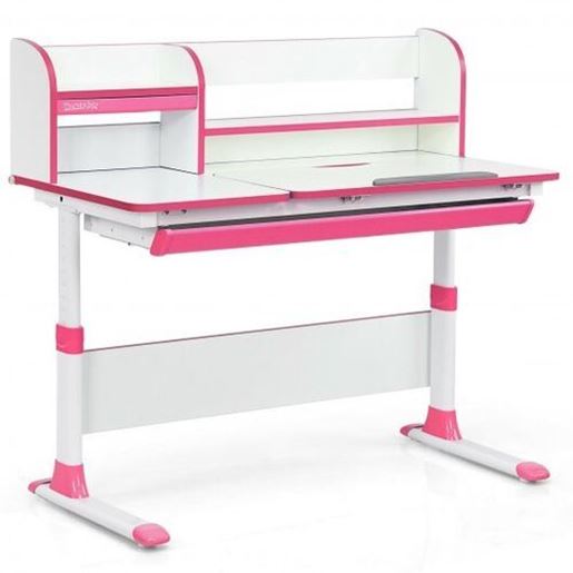 Изображение Adjustable Height Study Desk with Drawer and Tilted Desktop for School and Home-Pink - Color: Pink