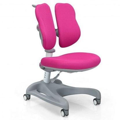 Picture of Adjustable Height Student Chair with Sit-Brake Casters and Lumbar Support for Home and School-Pink - Color: Pink