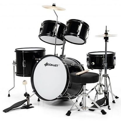 Изображение 16 Inch 5-Piece Complete Kids Junior Drum Set Children Beginner Kit-Black - Color: Black