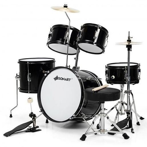 Image sur 16 Inch 5-Piece Complete Kids Junior Drum Set Children Beginner Kit-Black - Color: Black