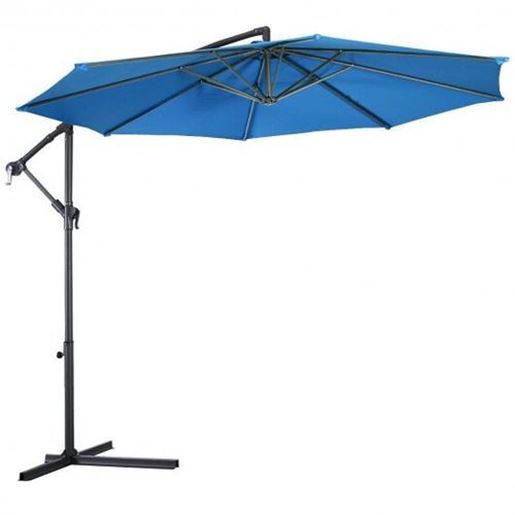 图片 10' Patio Outdoor Sunshade Hanging Umbrella without Weight Base-Blue - Color: Blue