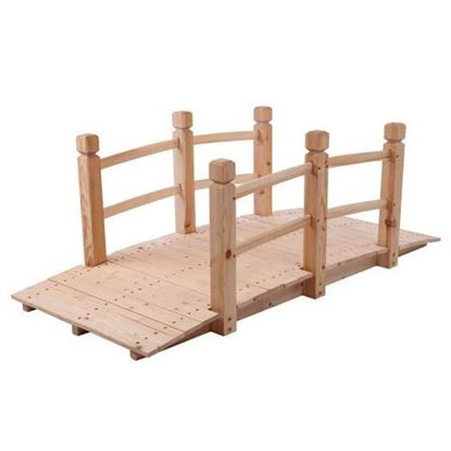 Picture of 5' Wooden Garden Bridge Arc Stained Finish Footbridge Decorative - Color: Natural