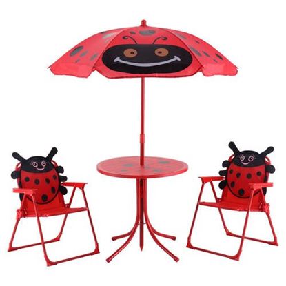 Picture of Kids Patio Folding Table and Chairs Set Beetle with Umbrella
