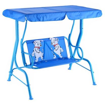 Picture of Outdoor Kids Patio Swing Bench with Canopy 2 Seats - Color: Blue