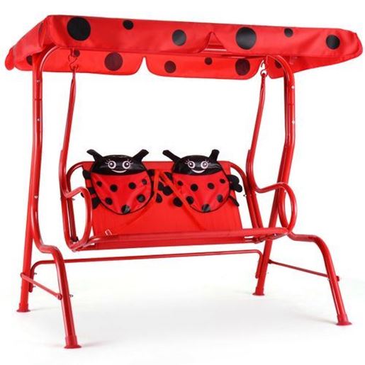 Image sur 2 Person Kids Patio Swing Porch Bench with Canopy - Color: Red