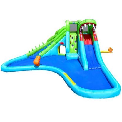 Picture of Inflatable Crocodile Water Slide Climbing Wall Bounce House with 780W Blower - Color: Blue & Green