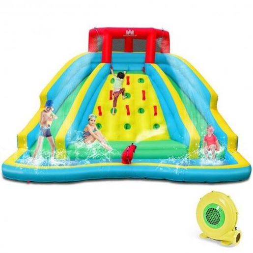 Picture of Inflatable Water Park Bounce House with Double Slide and Climbing Wall - Color: Blue